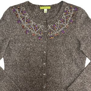 Sigrid Olsen Beaded‎ & Bedazzled Knit Cardigan Sweater Size Medium